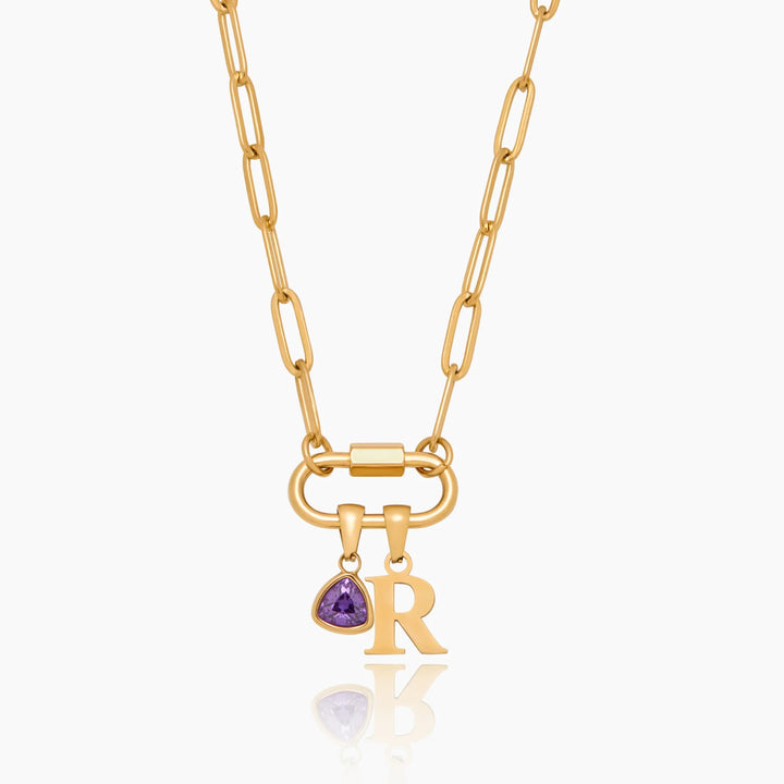 Carabiner Charm Lock Necklace With Initial &amp; Birthstone