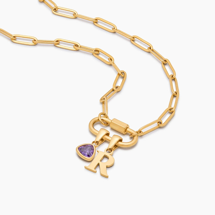 Carabiner Charm Lock Necklace With Initial &amp; Birthstone
