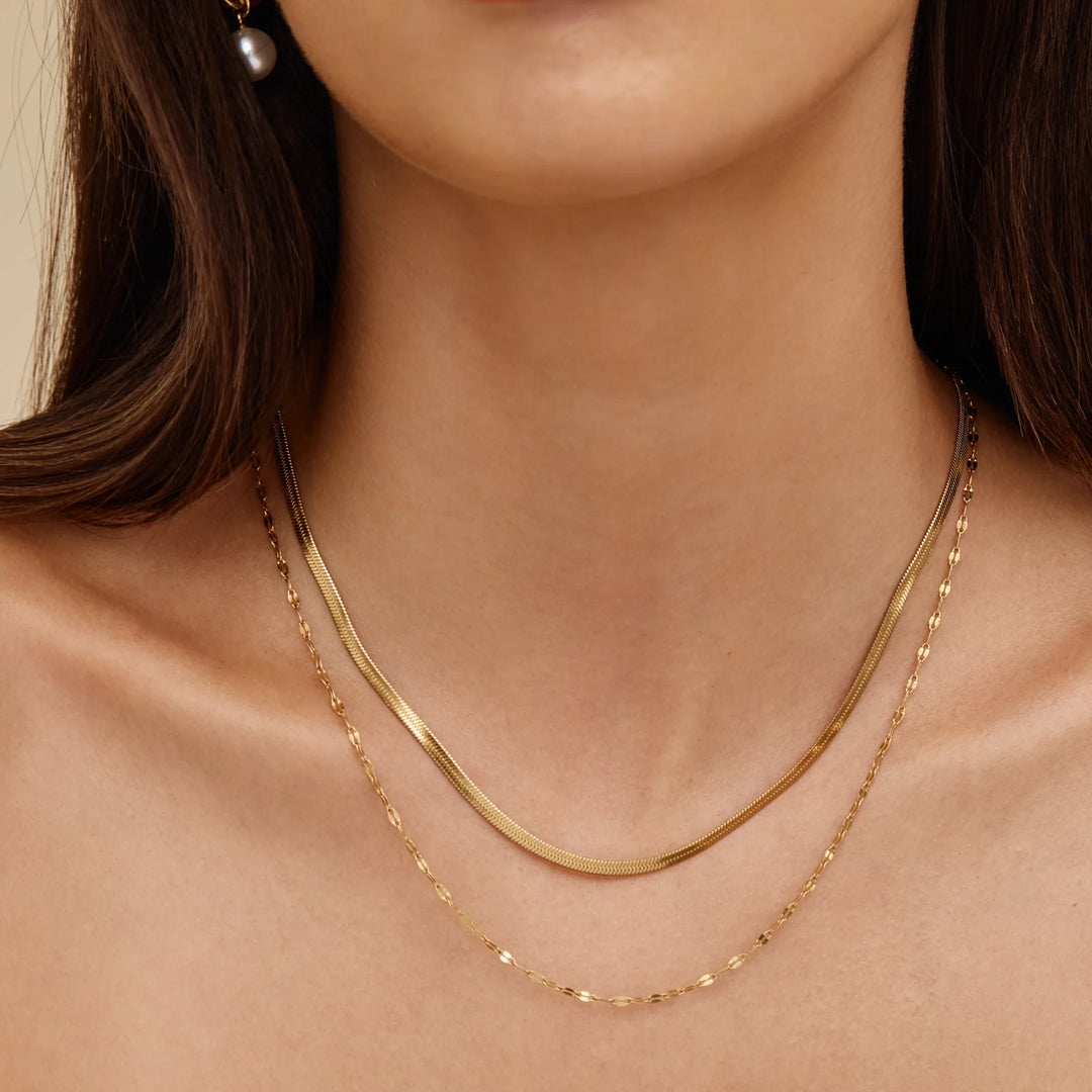 Snake &amp; Sequin Chain Layered Necklace