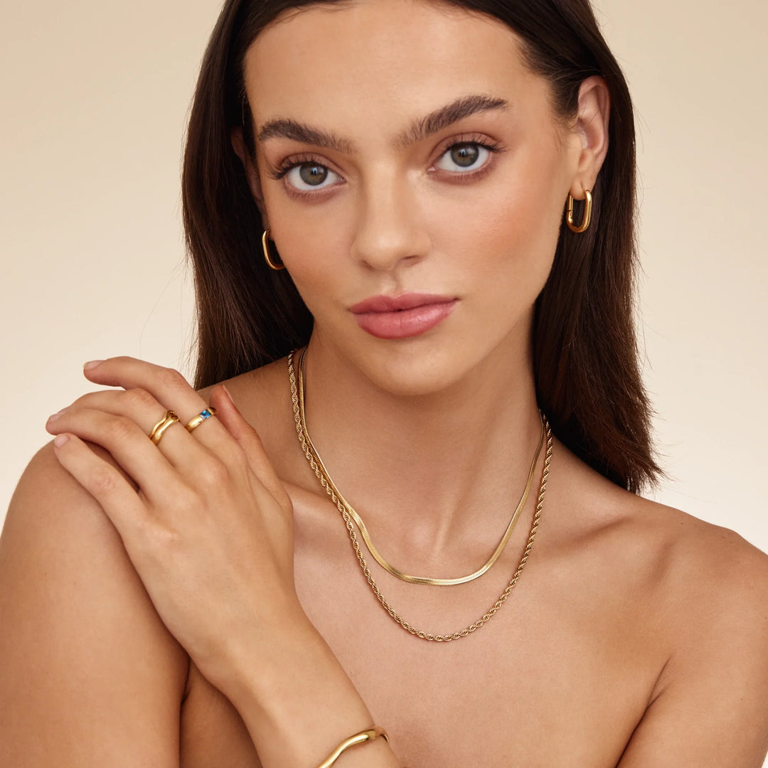 Herringbone &amp; Rope Chain Layered Necklace