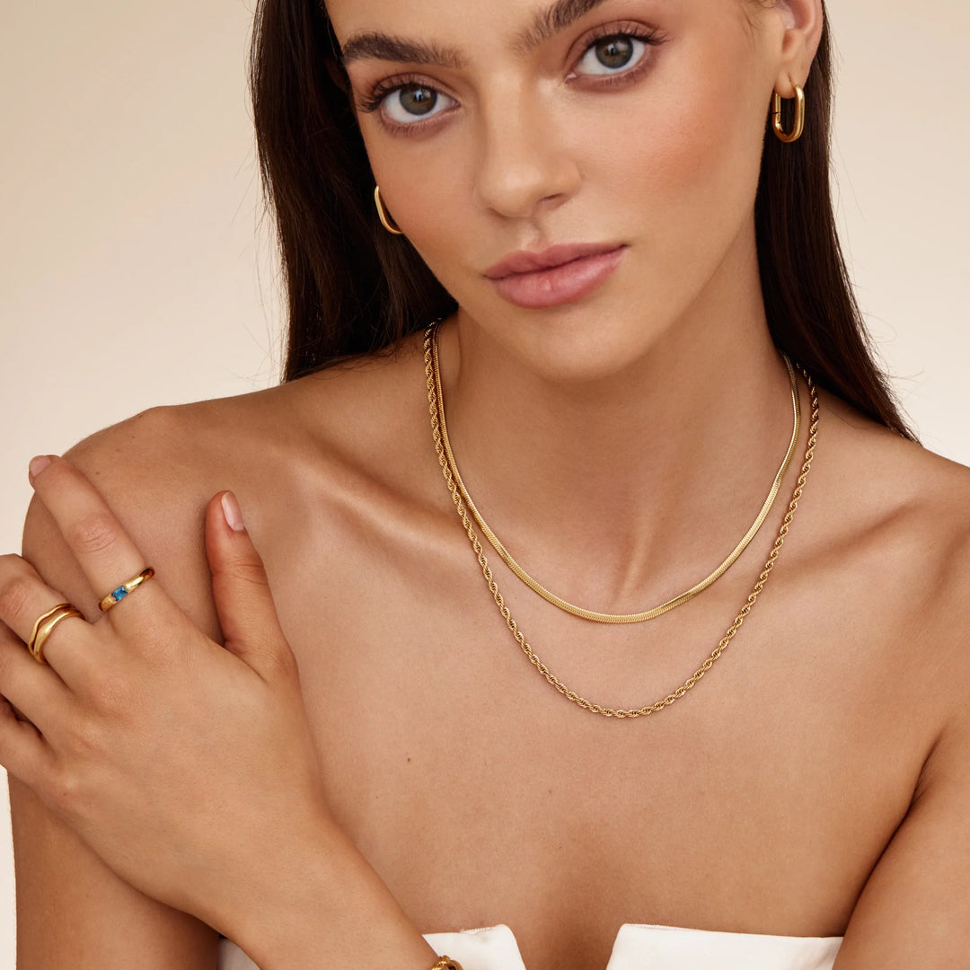 Herringbone &amp; Rope Chain Layered Necklace