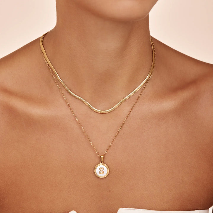 Mother Of Pearl Initial Pendant Necklace