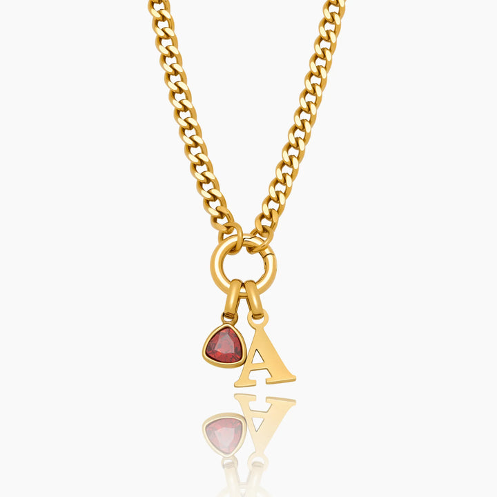 Initial Birthstone Curb Chain Necklace