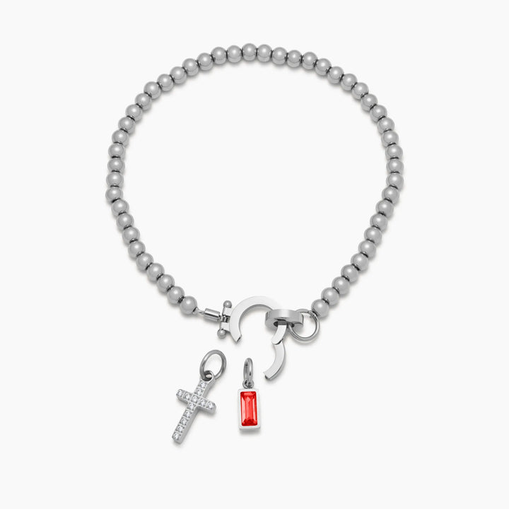 Beaded Birthstone Cross Charm Bracelet