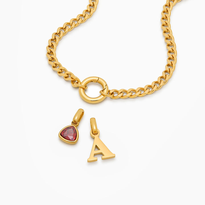 Initial Birthstone Curb Chain Necklace