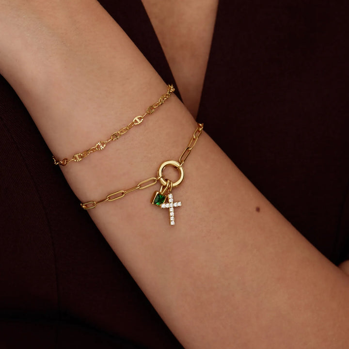 Paperclip Cross Charm Bracelet