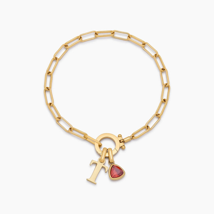 Paperclip Birthstone Initial Charm Bracelet