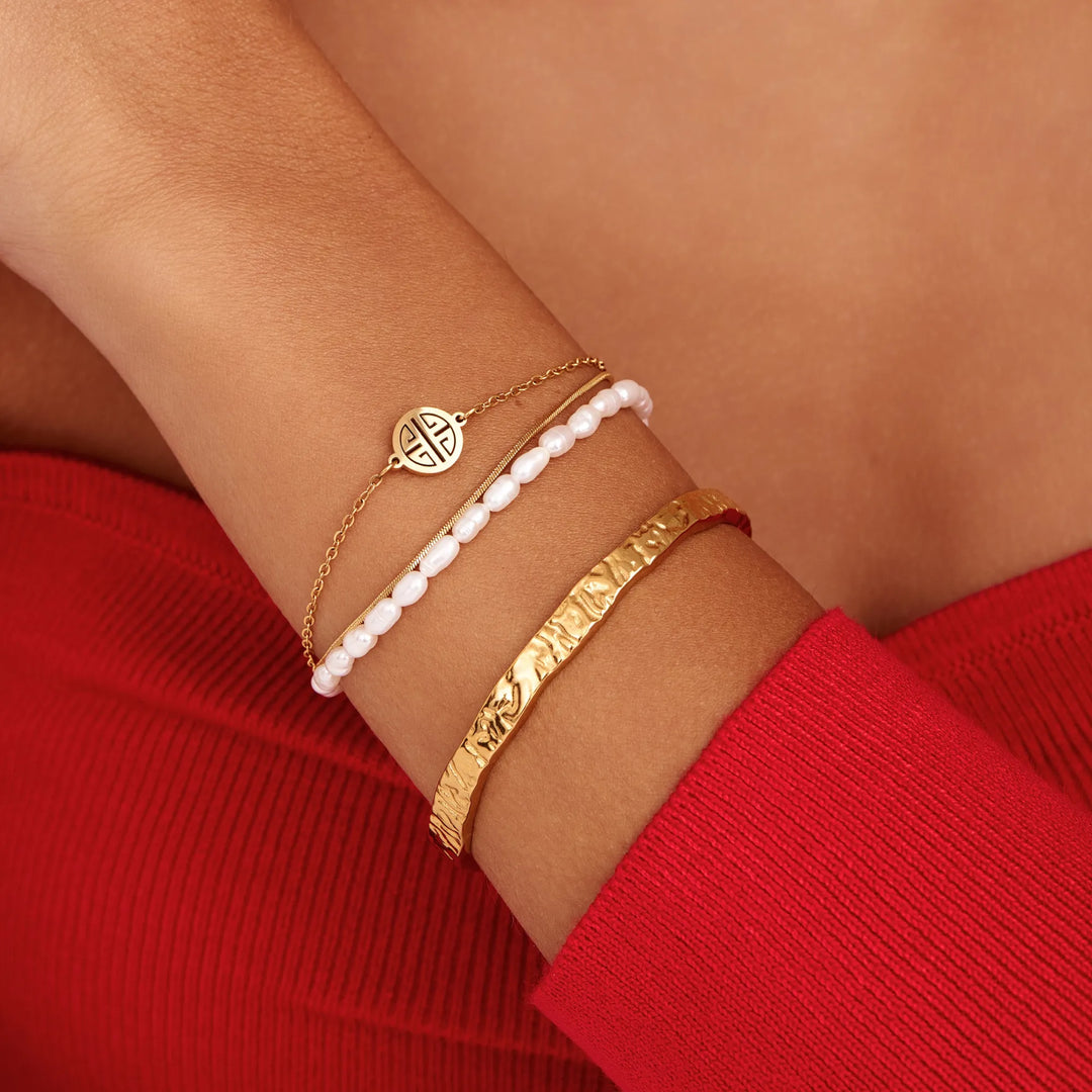 Sunshine Layered Pearl &amp; Gold Bracelet