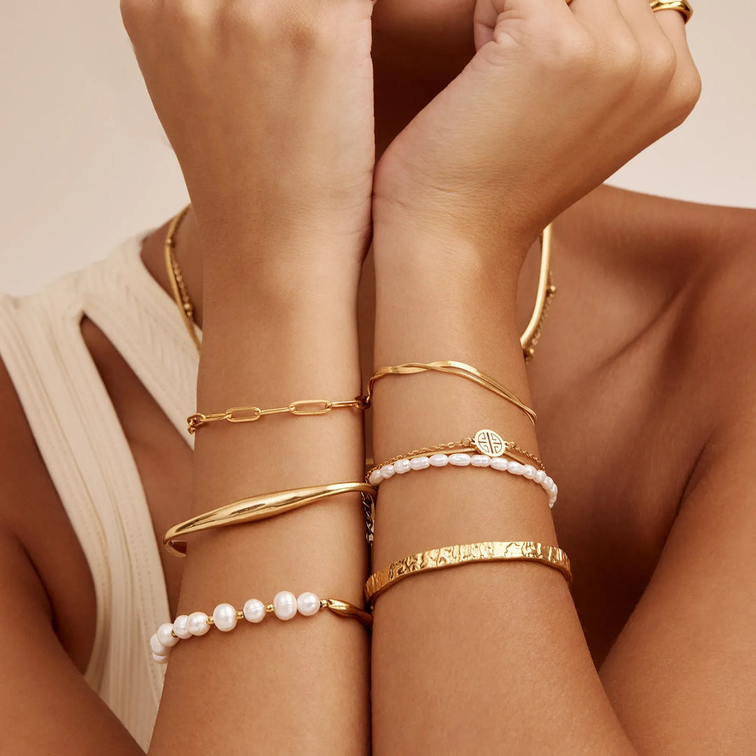 Sunshine Layered Pearl &amp; Gold Bracelet
