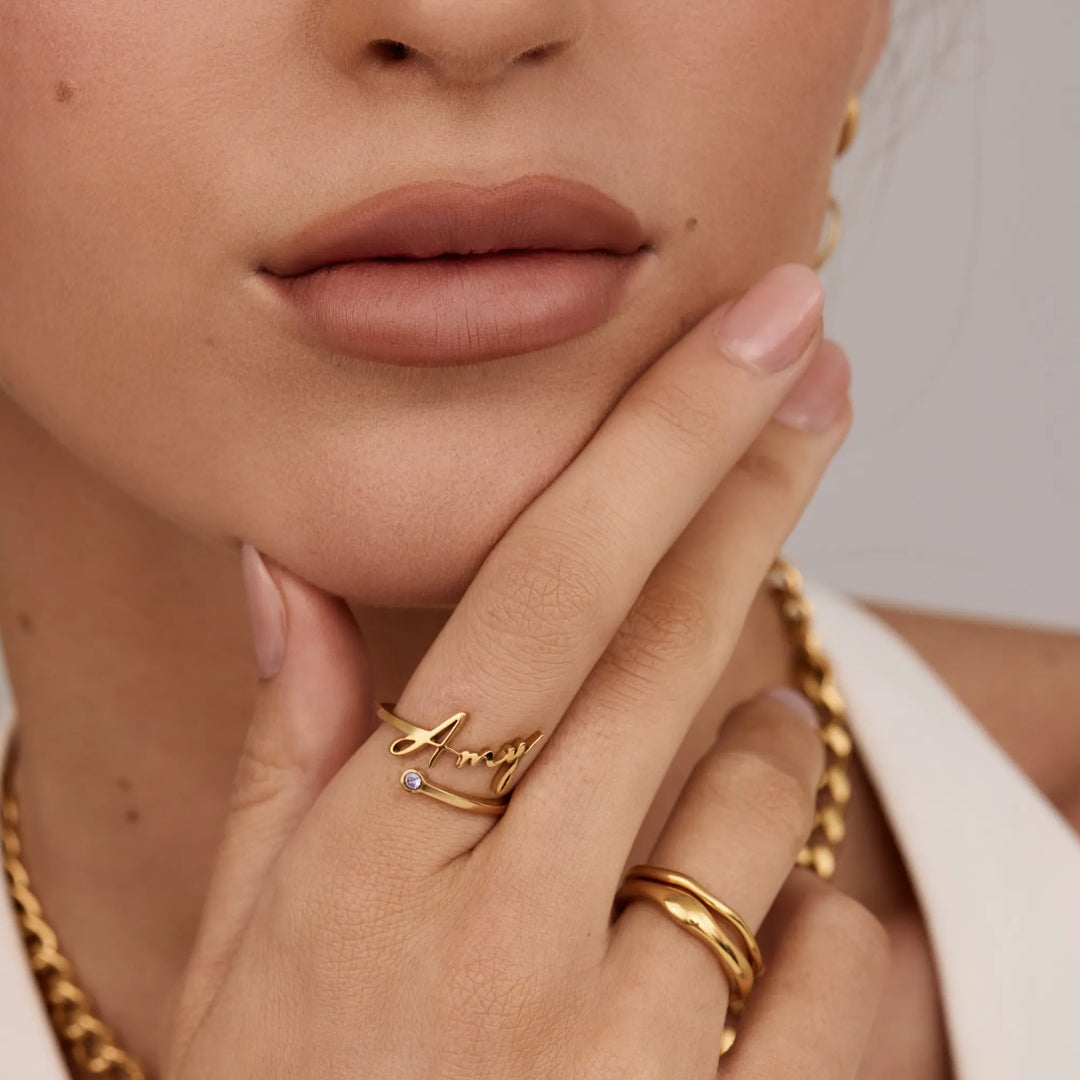 Signature Name Birthstone Ring