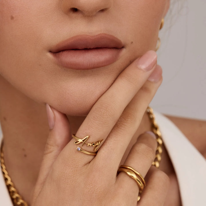 Signature Name Birthstone Ring