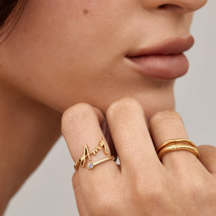 Signature Name Birthstone Ring