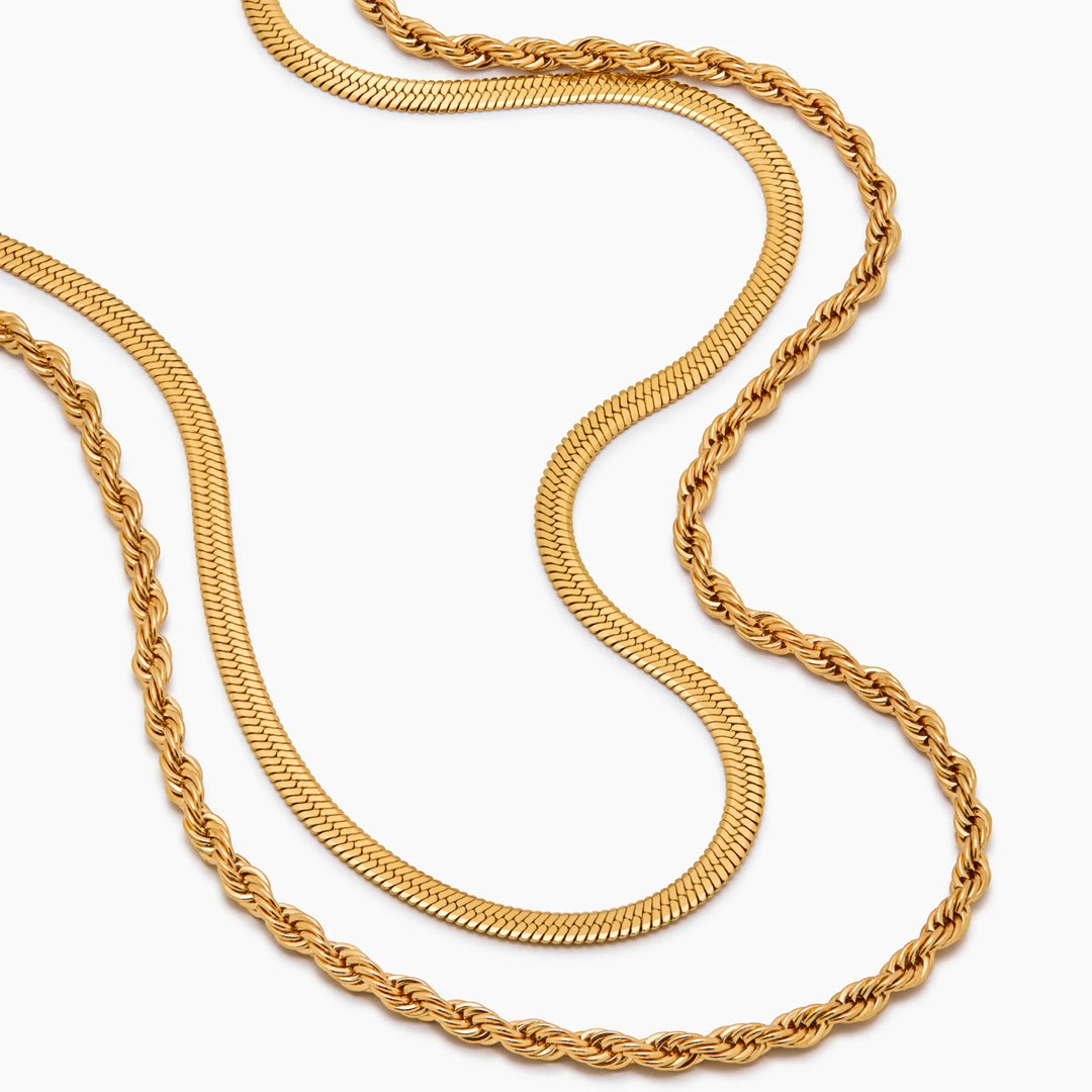 Herringbone &amp; Rope Chain Layered Necklace