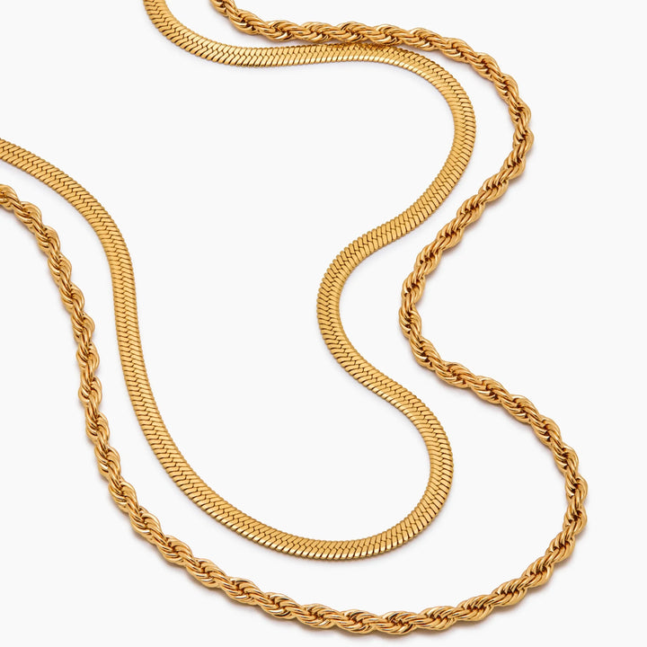 Herringbone &amp; Rope Chain Layered Necklace