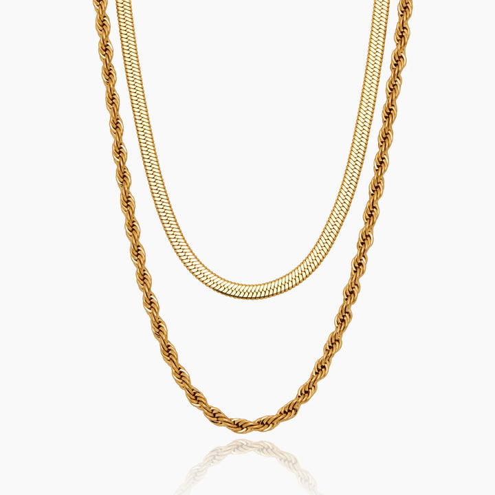 Herringbone &amp; Rope Chain Layered Necklace