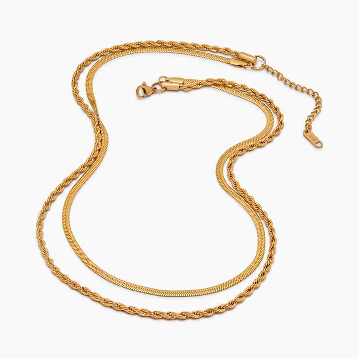 Herringbone &amp; Rope Chain Layered Necklace