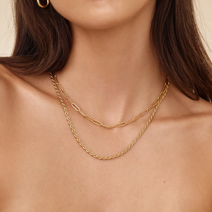 Paperclip &amp; Rope Chain Layered Necklace