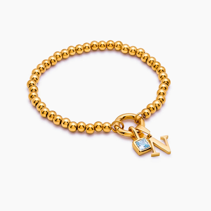 Beaded Initial Birthstone Bracelet
