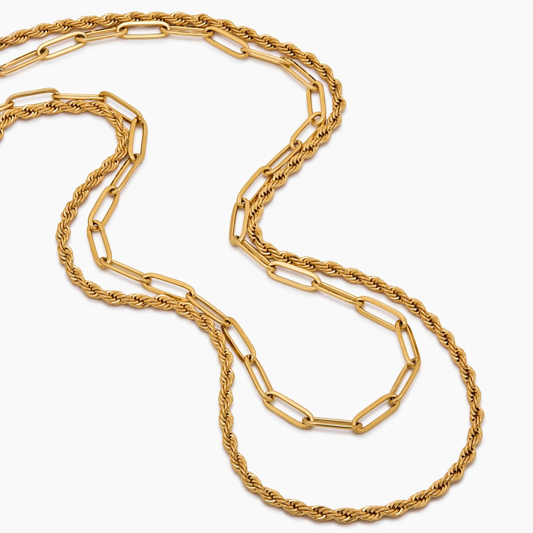 Paperclip &amp; Rope Chain Layered Necklace